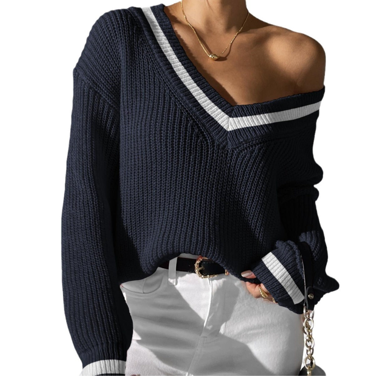 Pull Femme : V-Neck Contrasté