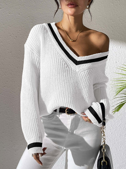 Pull Femme : V-Neck Contrasté